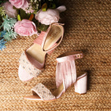 Christin (Pink Satin Pearl Stones Bridal Blocks Heels Customised)