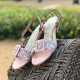 Naaz (Blush Pink) Sequins pink kitten heels sandals