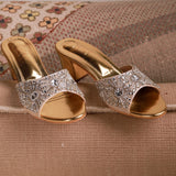 Cut Dana (Gold Silver Embroidered Bridal block Heels)