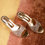 Cut Dana (Gold Silver Embroidered Bridal block Heels)