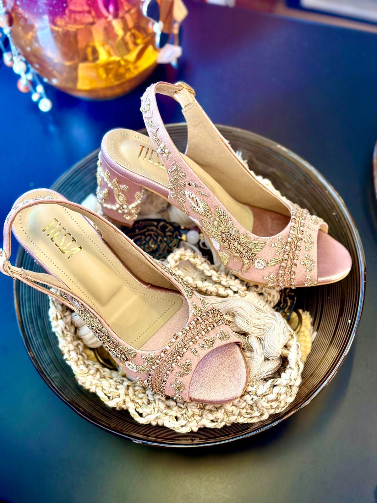 Sabya Light Pink Hand Embroidered bridal block heels from Tiesta Shoes –  Tiesta Store