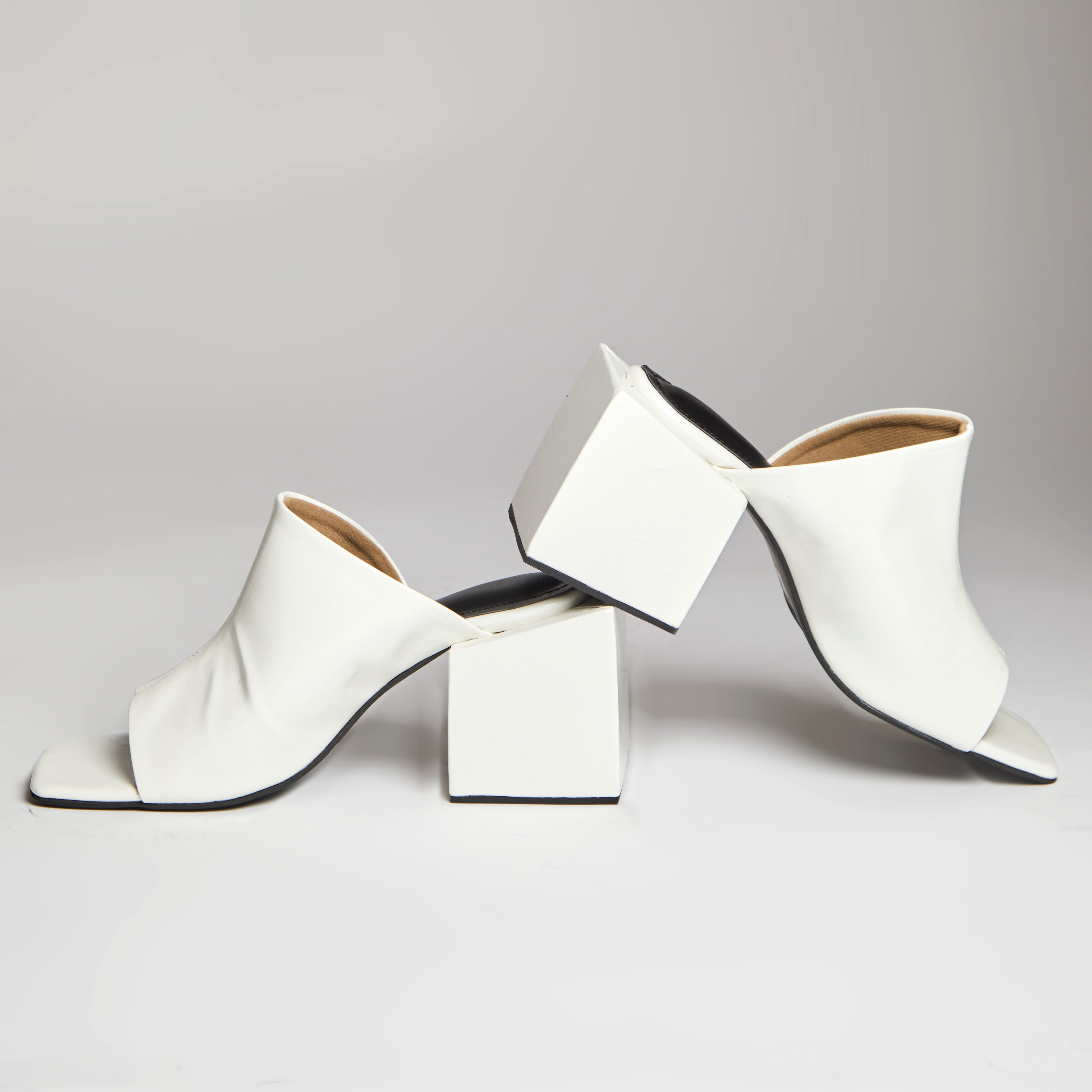 Square Block Heels (White)