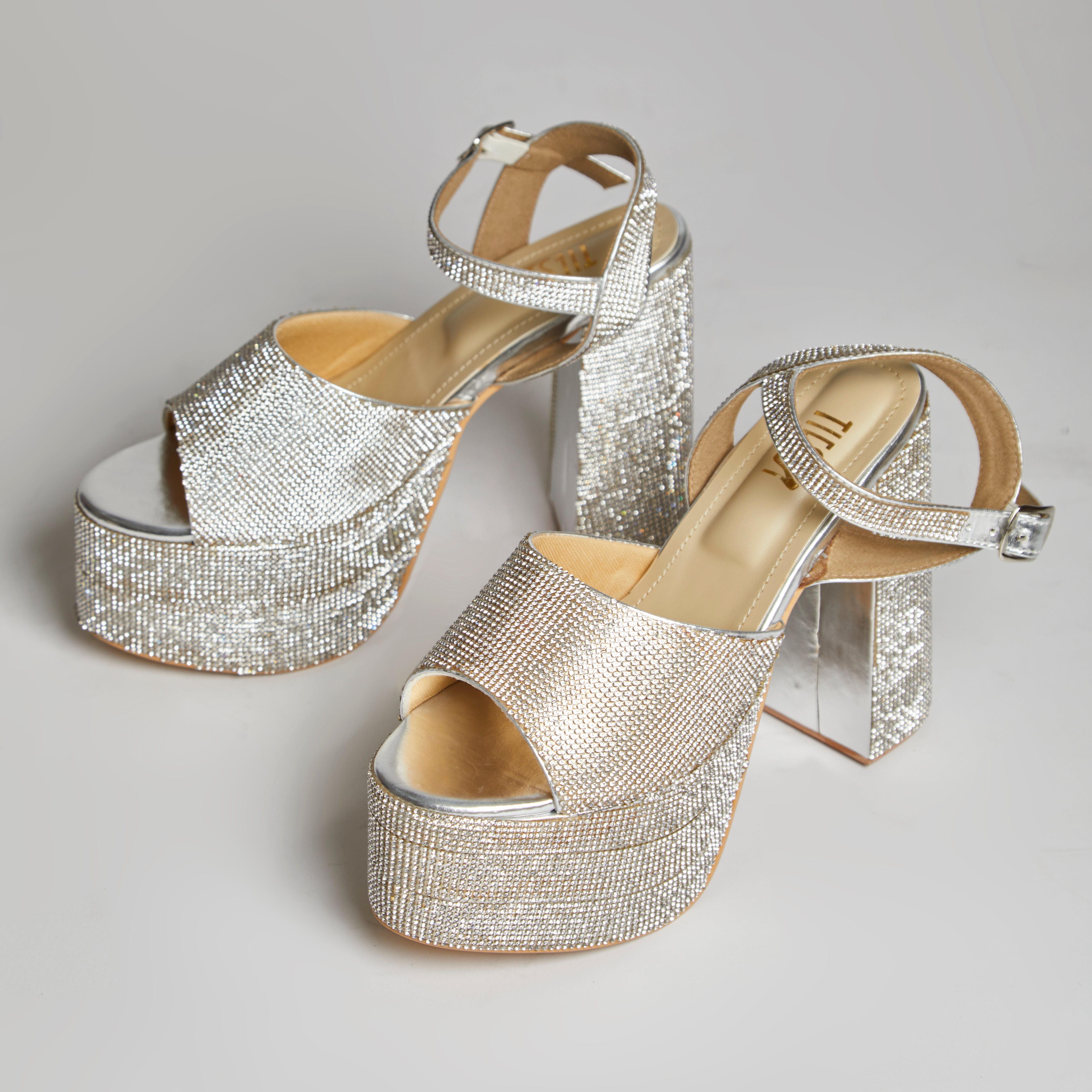 Gigi Silver Trendy Block Heels for Anytime Party