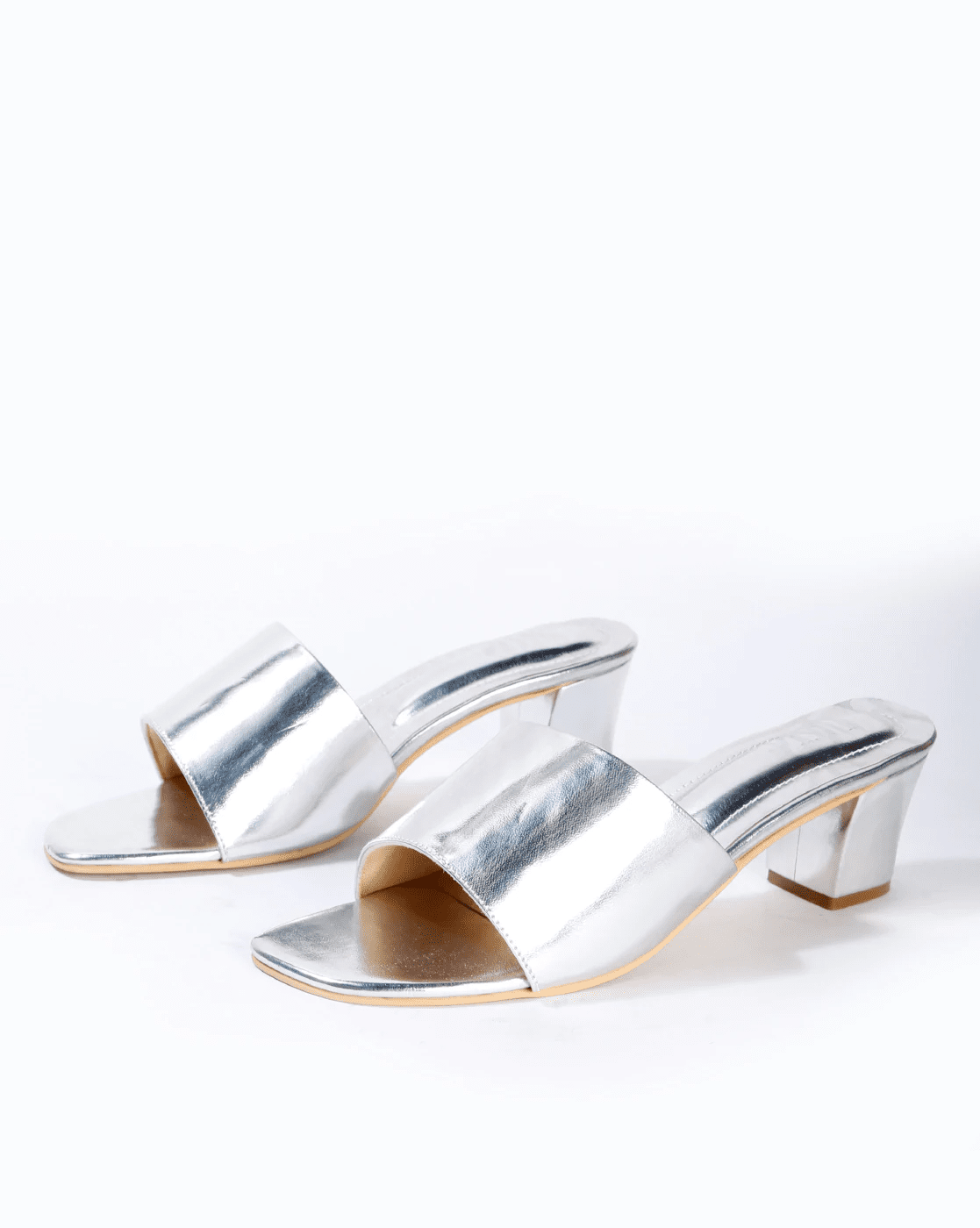 Metallic Chunky Heeled Sandals - Silver