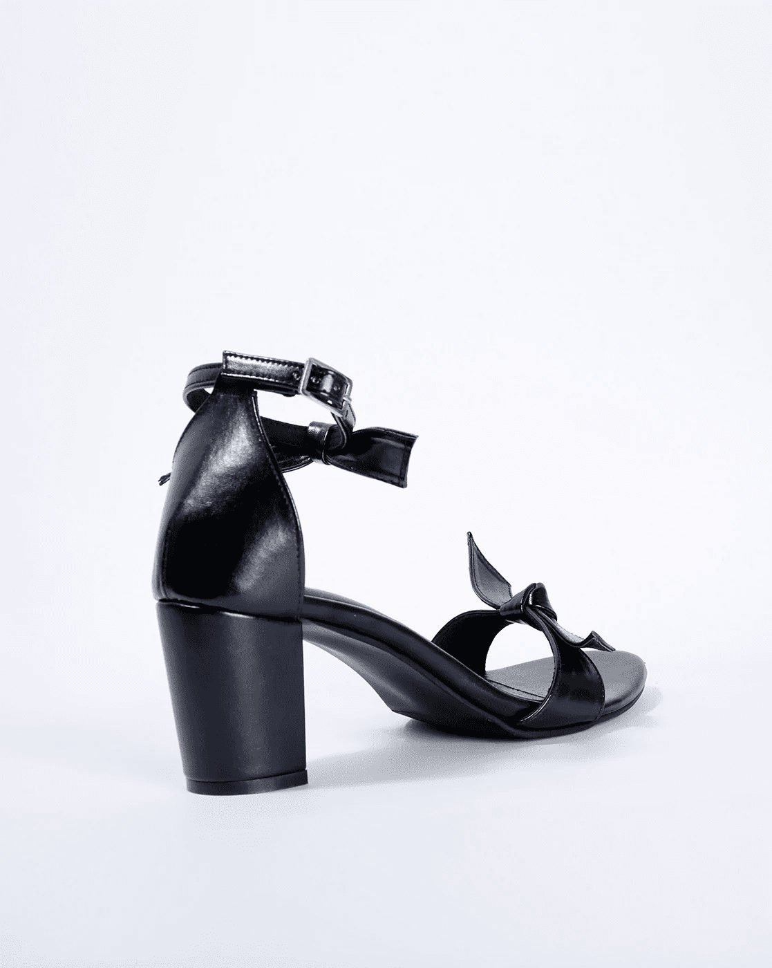 Ankle-Strap Chunky Heeled Knot Sandals - Black