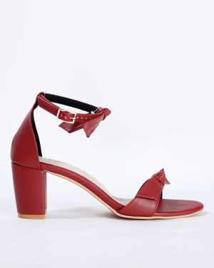 Ankle-Strap Chunky Heeled Knot Sandals - Maroon