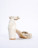 Ankle-Strap Chunky Heeled Sandals - Beige