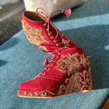 Maroon Bridal Sneaker Wedges with Gold Embroidery - Customised Wedding Shoes
