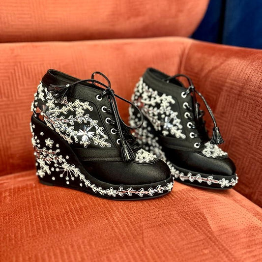 Black Bridal Sneaker Wedges - Customized Wedding Shoes