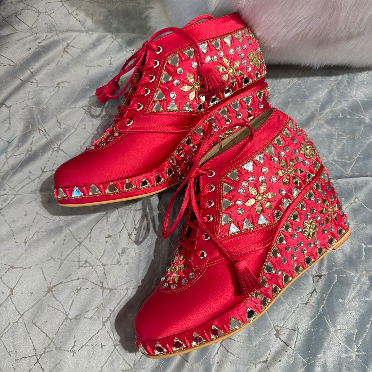 Pink Mirror Work Bridal Sneaker Wedges - Customized Wedding Shoes | Tiesta