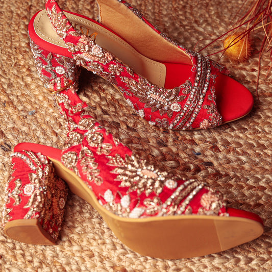 Designer Bridal Wedges and Heels with Embroidery -