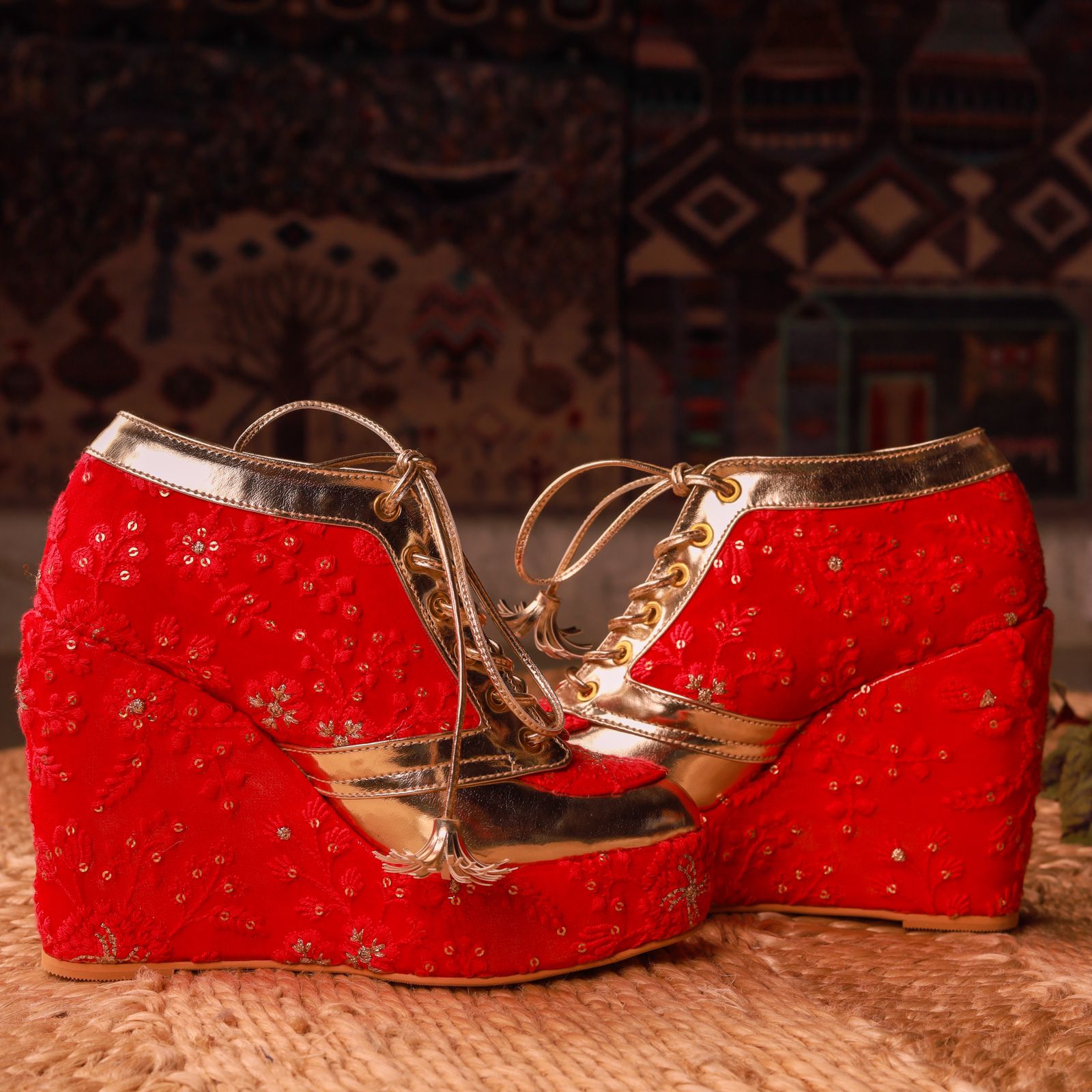 Buy Red Wedding Shoes Crystal and Pearl Cascade Design Red Bridal Online in  India - Etsy