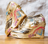 Gold Embroidered Bridal Sneaker Wedges - Customized Wedding Shoes