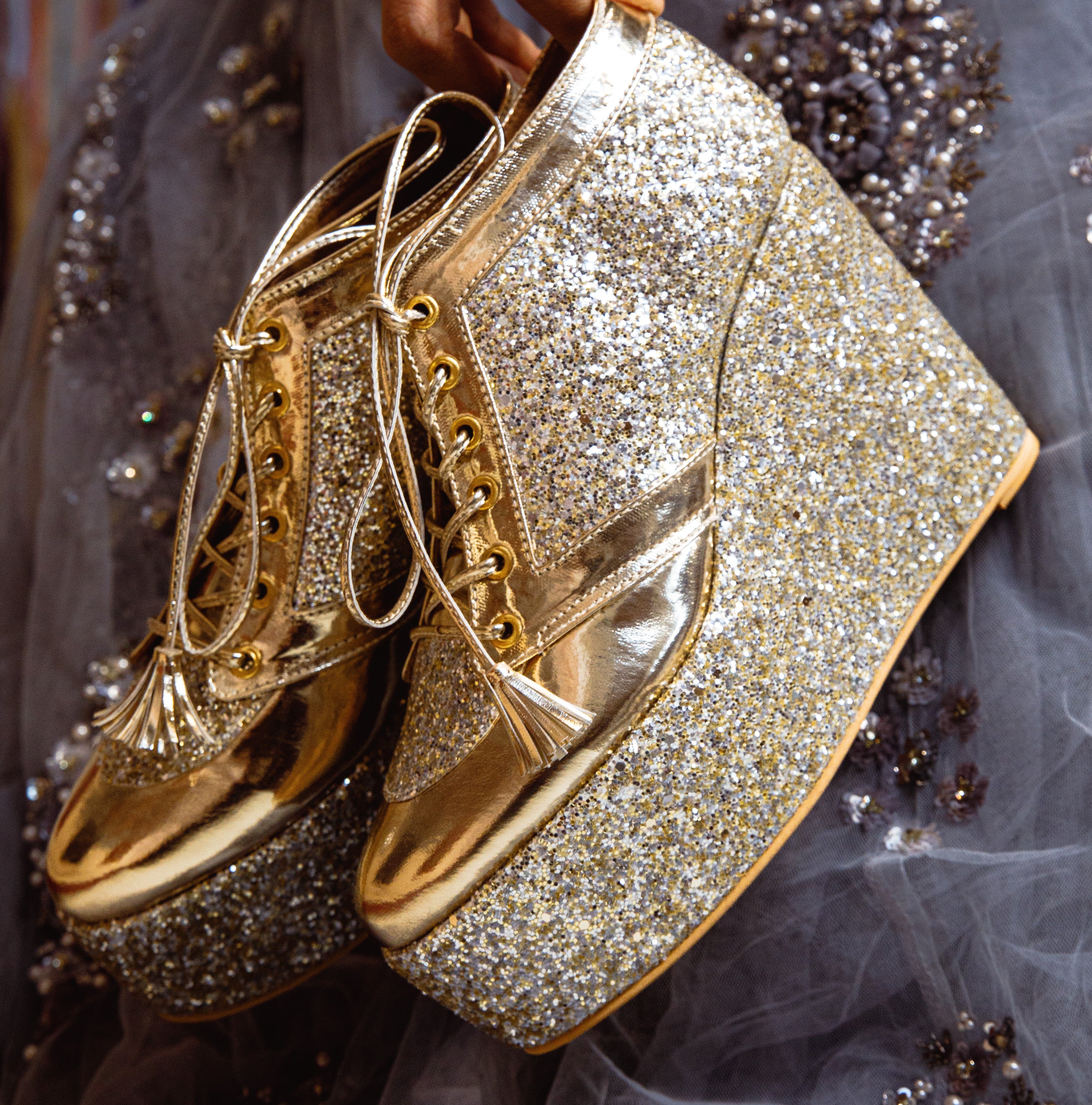 Gold Silver Bridal Sneaker Wedges - Customized Wedding Shoes | Tiesta